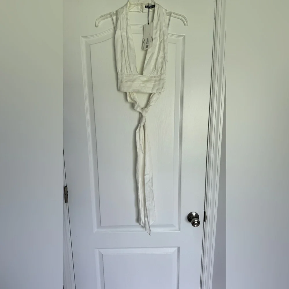 Zara white satin backless top